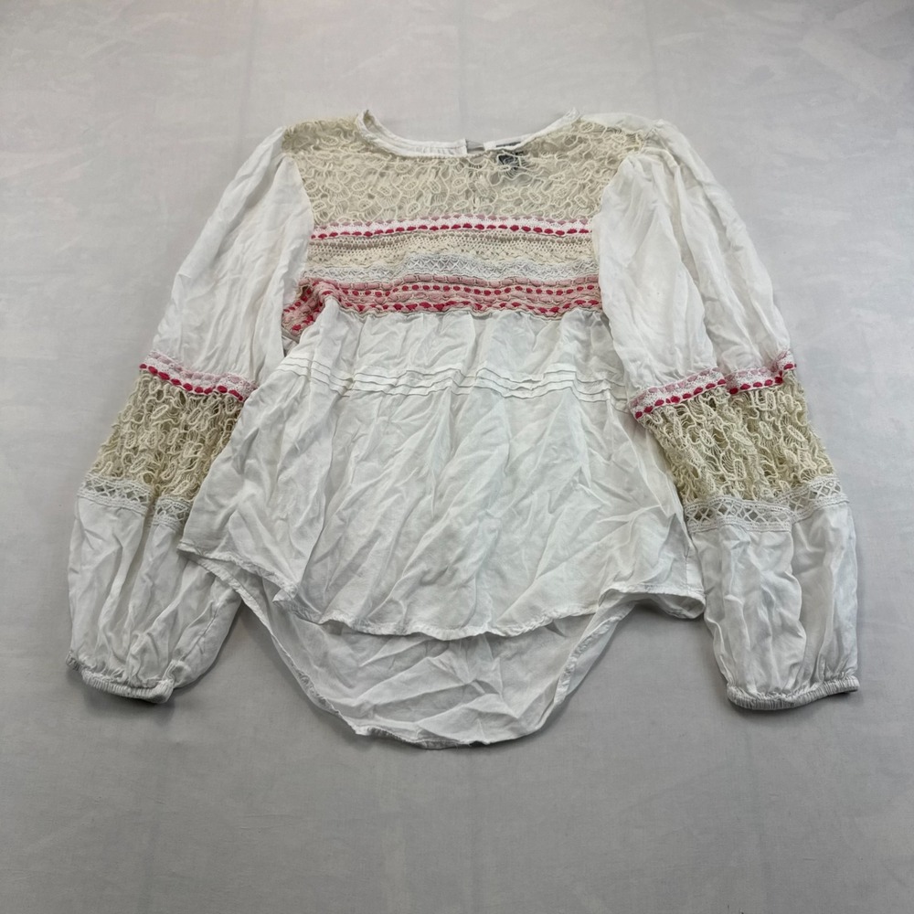 Blink London Blouse Top Womens XS White Lace Crochet Long Sleeve Boho Pullover
